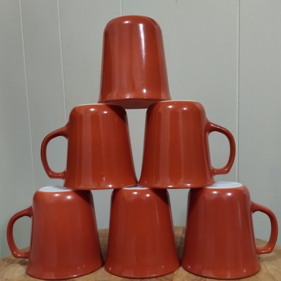 Vintage Burnt Orange PYREX Coffee Mug Set of 6 / Great Condition - Picture 1 of 7